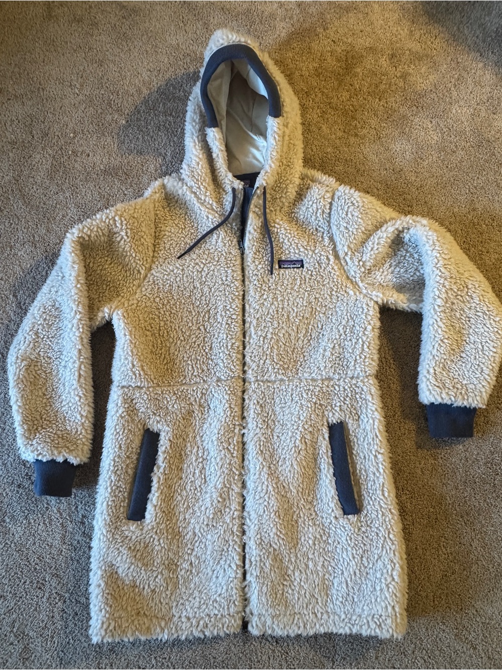Patagonia Cream Sherpa Hooded Long Fleece Jacket